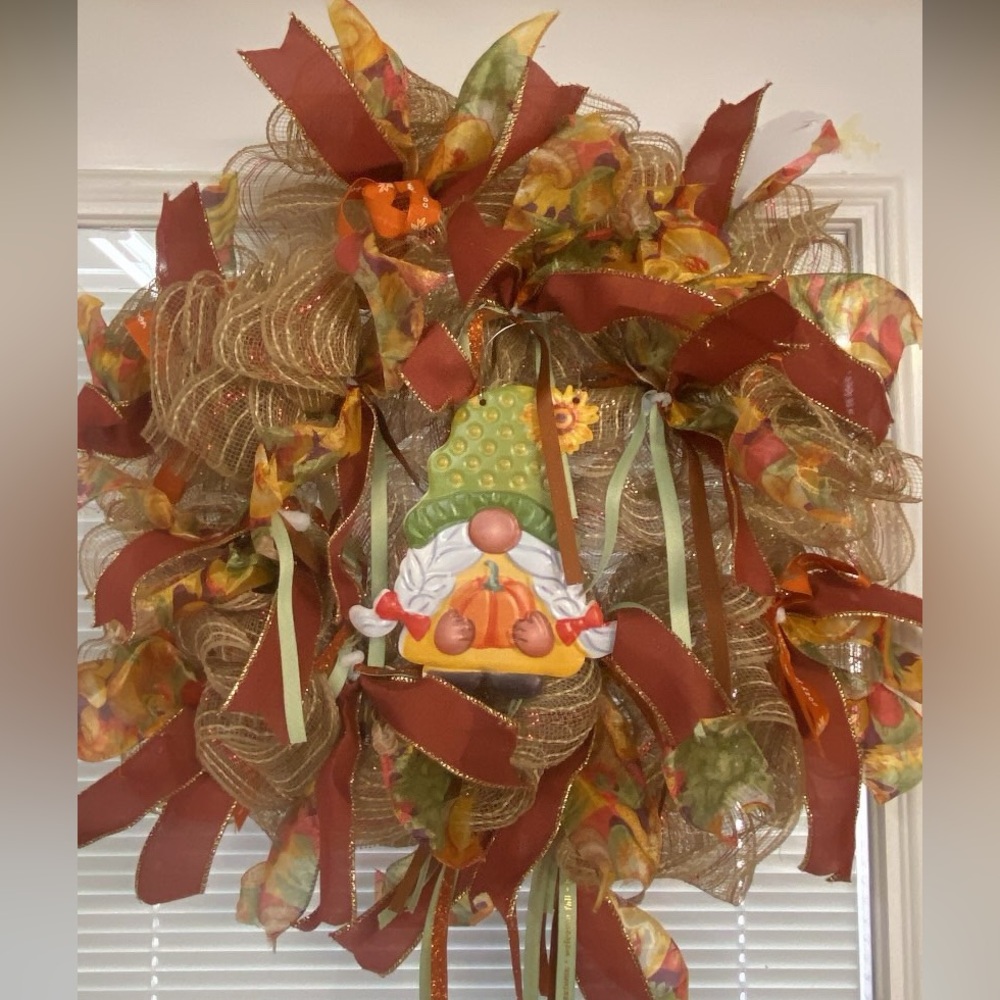 Festive Autumn Wreath with Gnome Accent